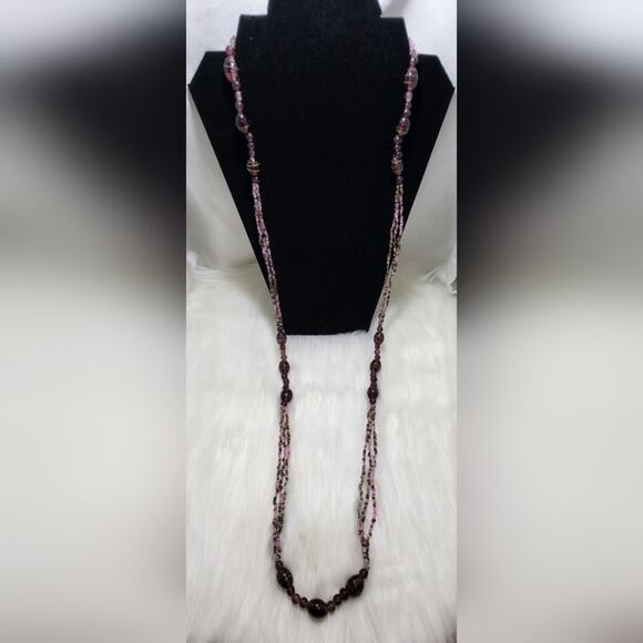 Plum 24” Glass Bead Necklace Vintage Long Layering Jewelry - Picture 4 of 5